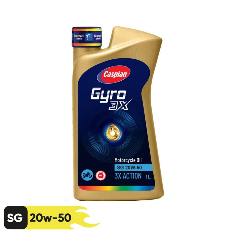 روغن موتور سیکلت کاسپین مدل 20W-50 API SG JASO MA حجم ۱ لیتر - کارتن 16 عددی